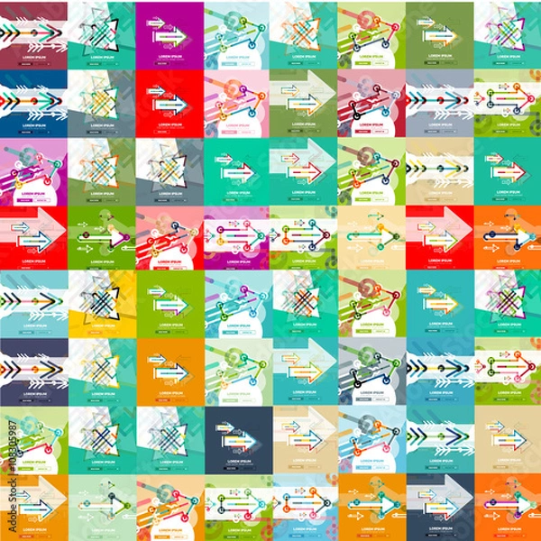 Fototapeta Set of thin line arrow geometric square banners with flat design buttons