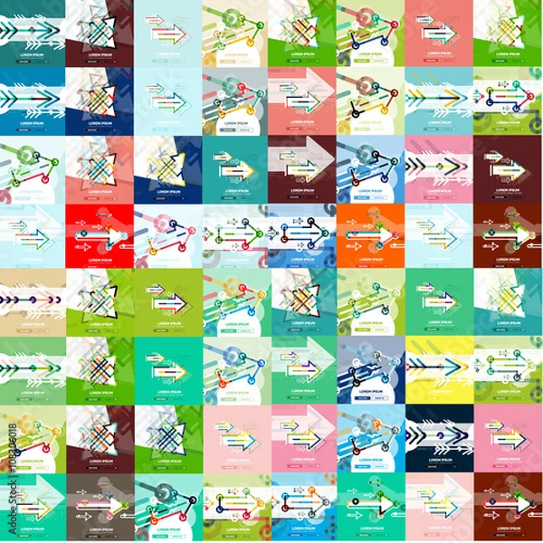 Fototapeta Set of thin line arrow geometric square banners with flat design buttons