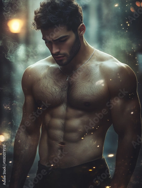 Fototapeta shirtless man in the street - generative ai