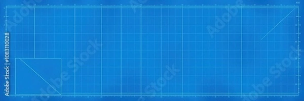 Fototapeta Blue print photo effect mockup with architectural drawing overlay, visualization, creative, illustration