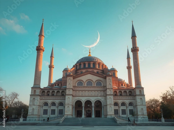 Obraz Hagia Sophia or Ayasofya Mosque with crescent moon. Ramadan concept photo. Islamic or kadir gecesi or laylat al-qadr background photo.