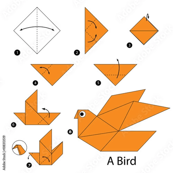 Obraz step by step instructions how to make origami A Bird.