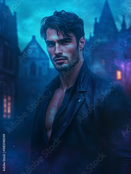 Fototapeta atmospheric portrait of a handsome man - generative ai