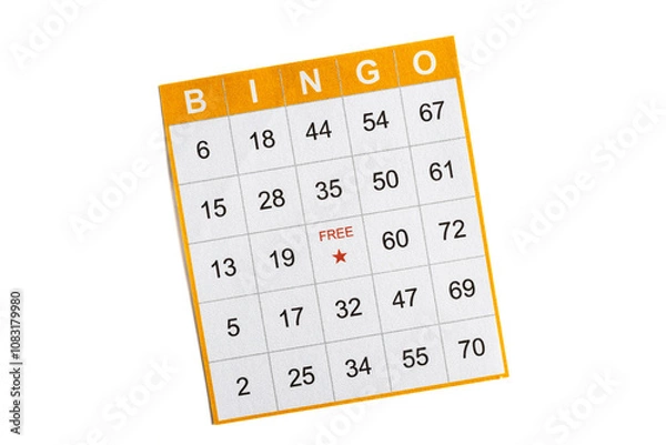 Obraz yellow and white paper bingo card on white background.
