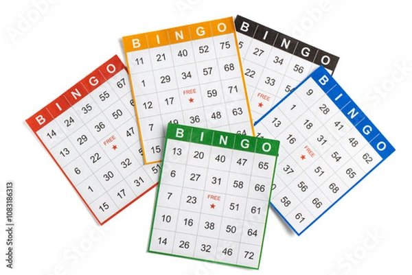 Obraz colorful or multicolored bingo cards, isolated on white background