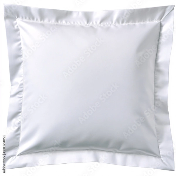 Obraz A plain white decorative pillow with a satin-like border, suitable for enhancing home decor and providing comfort.