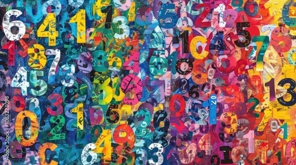 Fototapeta Abstract background with colorful numbers in a rainbow pattern.