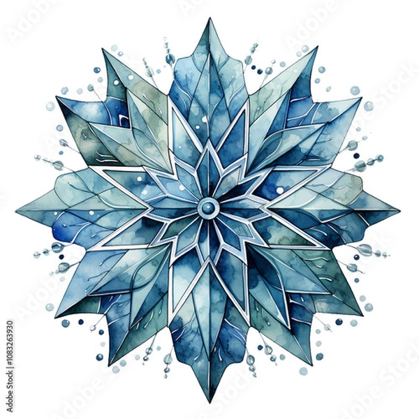 Fototapeta Snowflakes water color illustration with elegant blue color