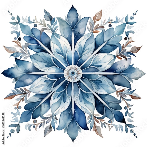 Fototapeta Snowflakes water color illustration with elegant blue color