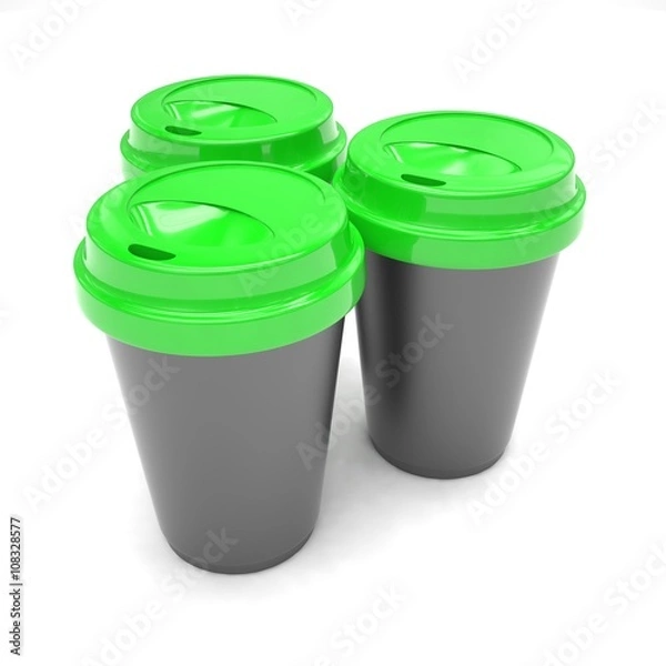 Fototapeta Three paper coffee cups. 3d rendering.