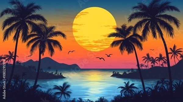 Fototapeta 南国の夕方と夕日