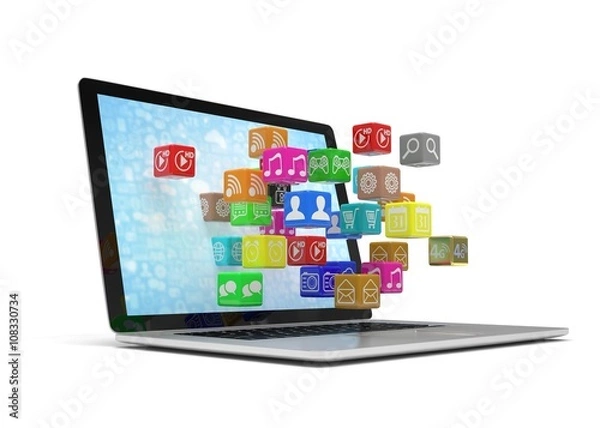 Fototapeta icon app fall in laptop. 3d rendering.