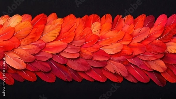 Obraz Vibrant red feather arrangement creative studio still life art colorful presentation close-up perspective nature inspiration