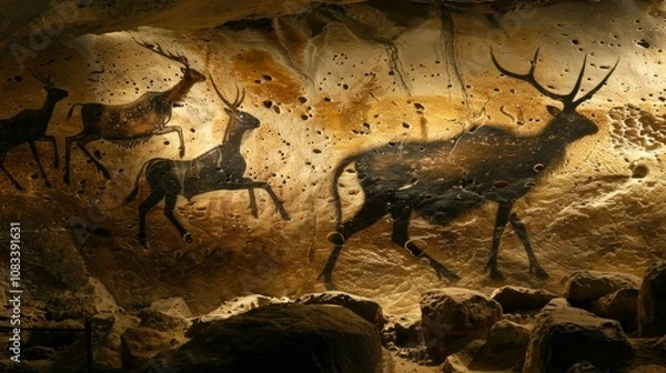 Fototapeta Ancient Lascaux Cave Paintings of Prehistoric Animals