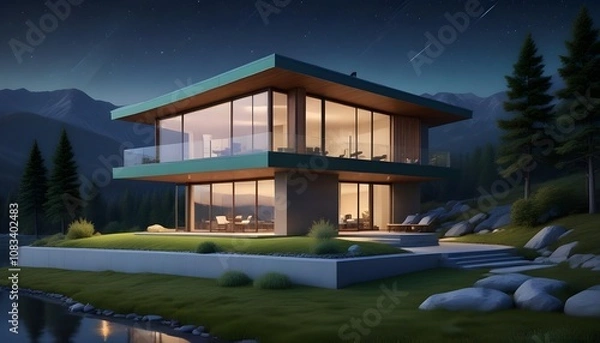Obraz 3d view of house model,With Background,Vector Style,3d Illustration