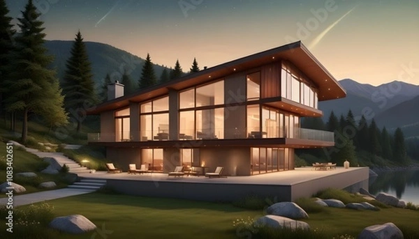 Fototapeta 3d view of house model,With Background,Vector Style,3d Illustration