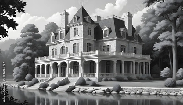 Obraz 3d view of house model,With Background,Vector Style,3d Illustration