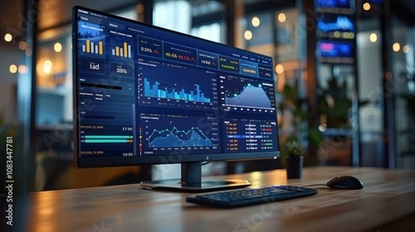 Fototapeta Wide view of the desktop portfolio tracking dashboard with real-time updates across cryptocurrencies.