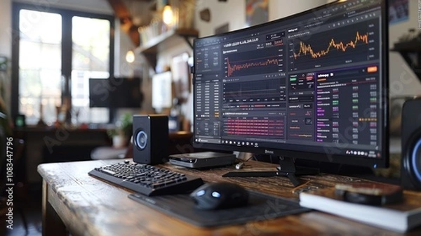 Fototapeta Wide view of the desktop portfolio tracking dashboard with real-time updates across cryptocurrencies.