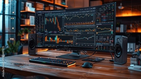 Fototapeta Wide view of the desktop portfolio tracking dashboard with real-time updates across cryptocurrencies.
