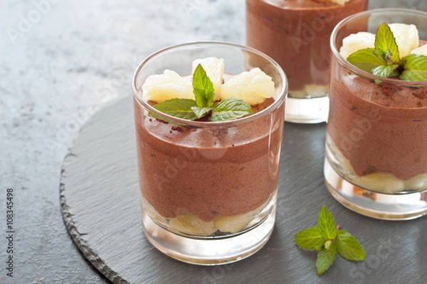 Obraz Homemade Chocolate Mousse with pineapple