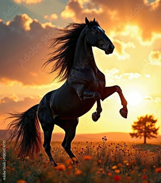 Obraz Horse on the background of a sunset