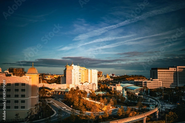 Fototapeta 夕焼けに染まるホテル外観