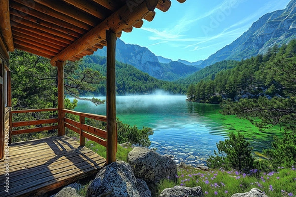 Obraz Mountain cabin with a wide veranda