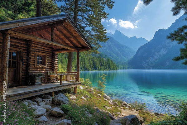 Obraz Mountain cabin with a wide veranda