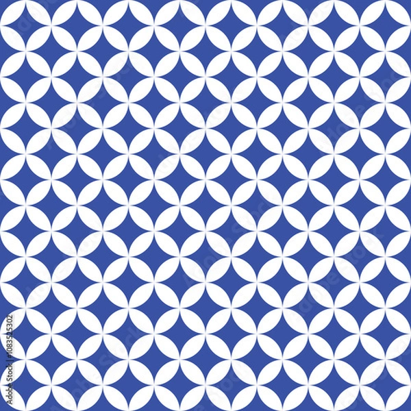 Obraz Seamless blue and white circle exclusion textile pattern vector