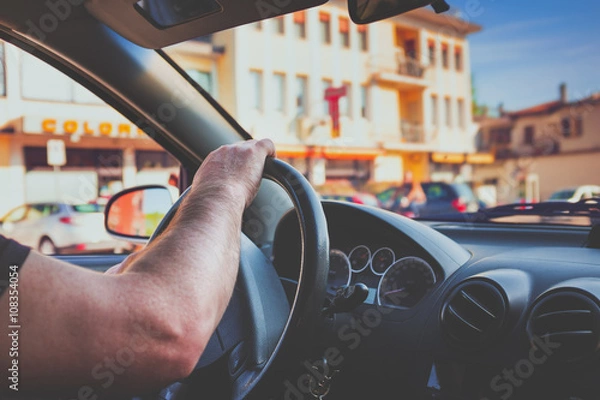 Obraz Man driving the car in the city series