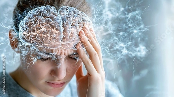 Fototapeta Stress can trigger migraine seizures in individuals who suffer from epilepsy disorder, as the influx of stress hormones can disrupt brain waves and increase the likelihood of a seizure