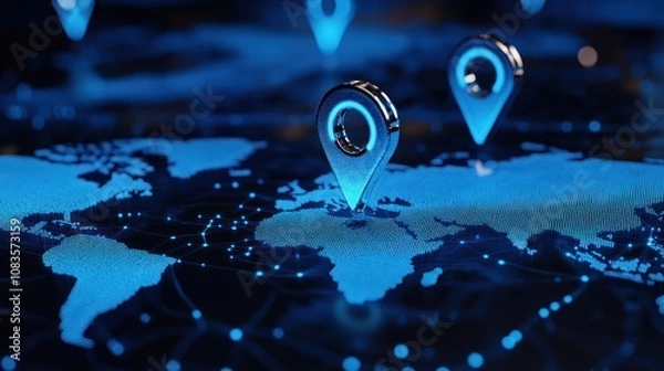 Fototapeta Global Connectivity: Map with Location Markers