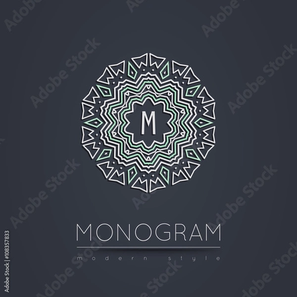 Fototapeta Elegant linear abstract monogram, logo design template.