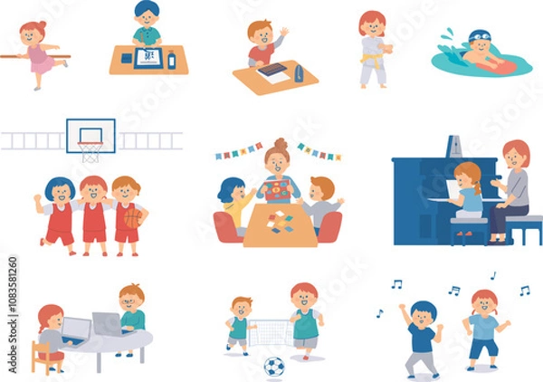 Obraz 習い事をする子供たちのイラストセット