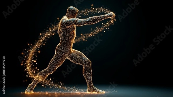 Fototapeta Abstract Human Figure With Golden Lights Motion and Movement Dynamic Pose