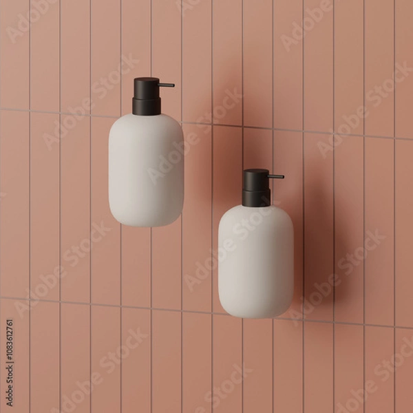 Fototapeta Mock up of blank cosmetic bottles , template for branding , 3d rendering