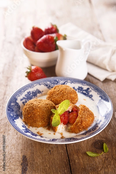 Obraz Cottage cheese balls, stuffed with strawberry