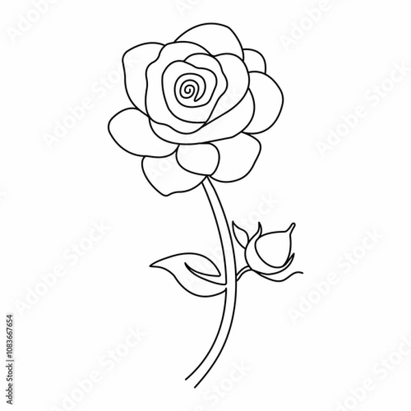 Fototapeta Rose flower continuous one line drawing of valentines day outline vector  illustration