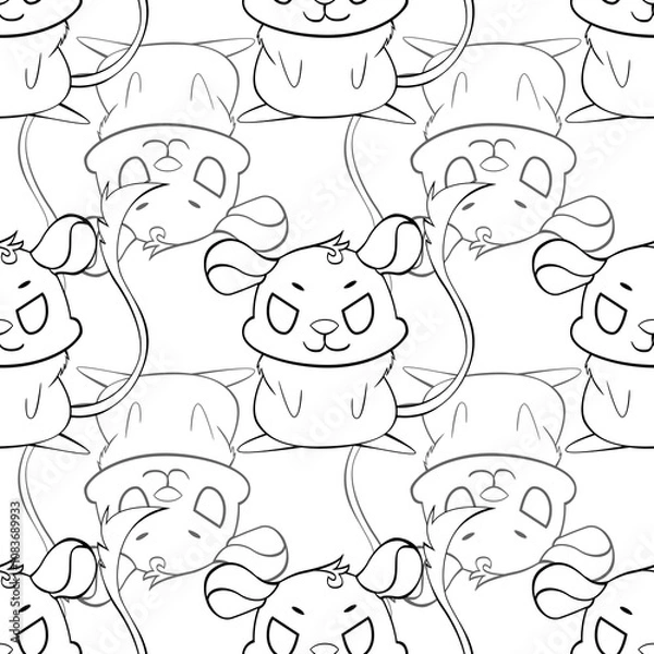 Fototapeta Expressive Gerbil Cartoon Repeat Pattern Design as Coloring Page
