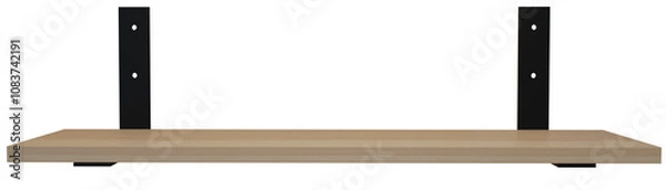 Obraz Wooden varnished shelf on metal brackets. Realistic 3D rendering in high resolution without background.