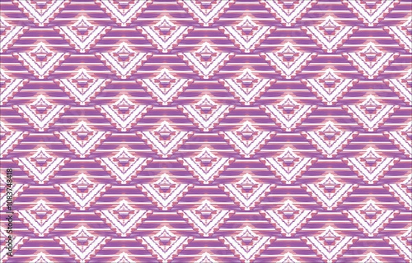 Fototapeta ikat Fabric Geometric Ethnic sealess Tribal pattern oriental traditional on pink and white background.Aztec style,embroidery,abstract,vector.design for texture,fabric,clothing,wrapping,carpet.