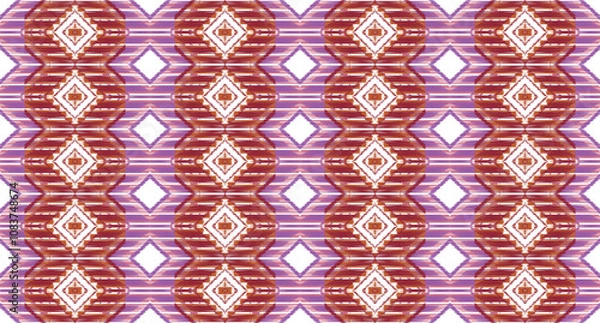 Fototapeta Ikat Fabric sealess Tribal pattern geometric ethnic oriental traditional on pink and white background.Aztec style,embroidery,abstract,vector.design for texture,fabric,clothing,wrapping,carpet.