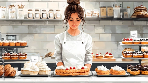 Fototapeta A bakery with a modern minimalist style and a flat design