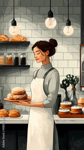 Fototapeta A bakery with a modern minimalist style and a flat design