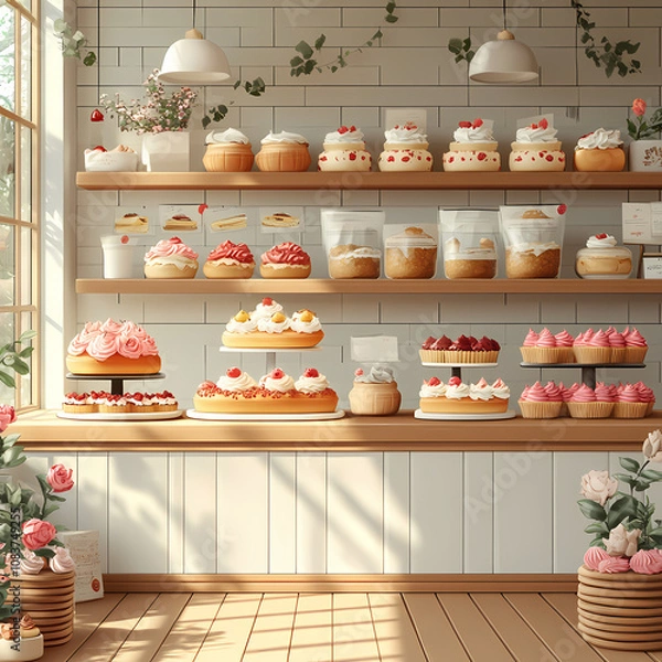 Fototapeta A bakery with a modern minimalist style and a flat design