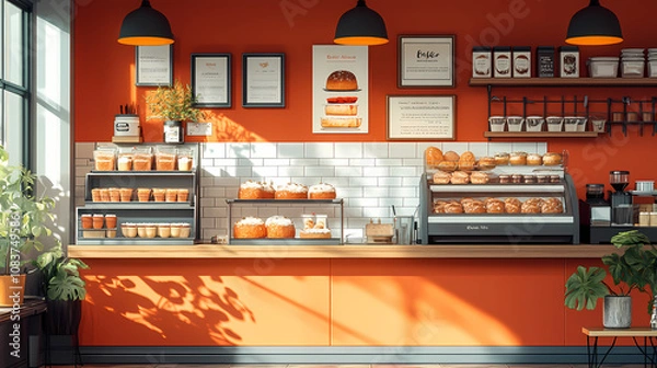 Fototapeta A bakery with a modern minimalist style and a flat design