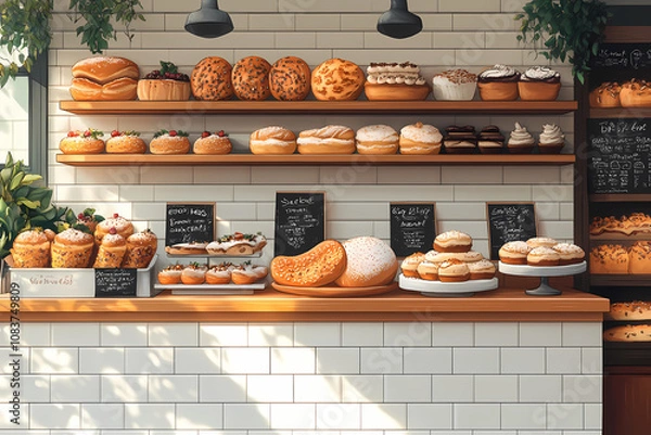 Fototapeta A bakery with a modern minimalist style and a flat design