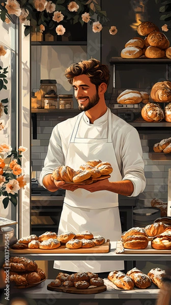 Fototapeta A bakery with a modern minimalist style and a flat design