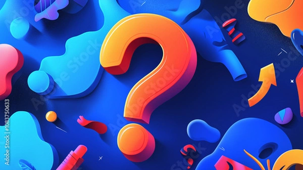 Fototapeta Large Colorful Question Mark on Vibrant Blue Background